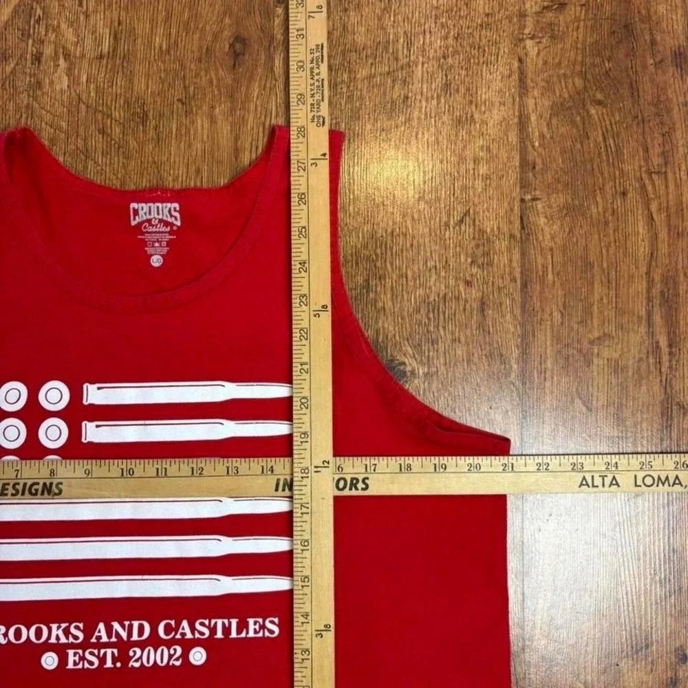 VTG Crooks and Castles Red Graphic Tank Distressed Bullet Flag‎ Tee Blokecore